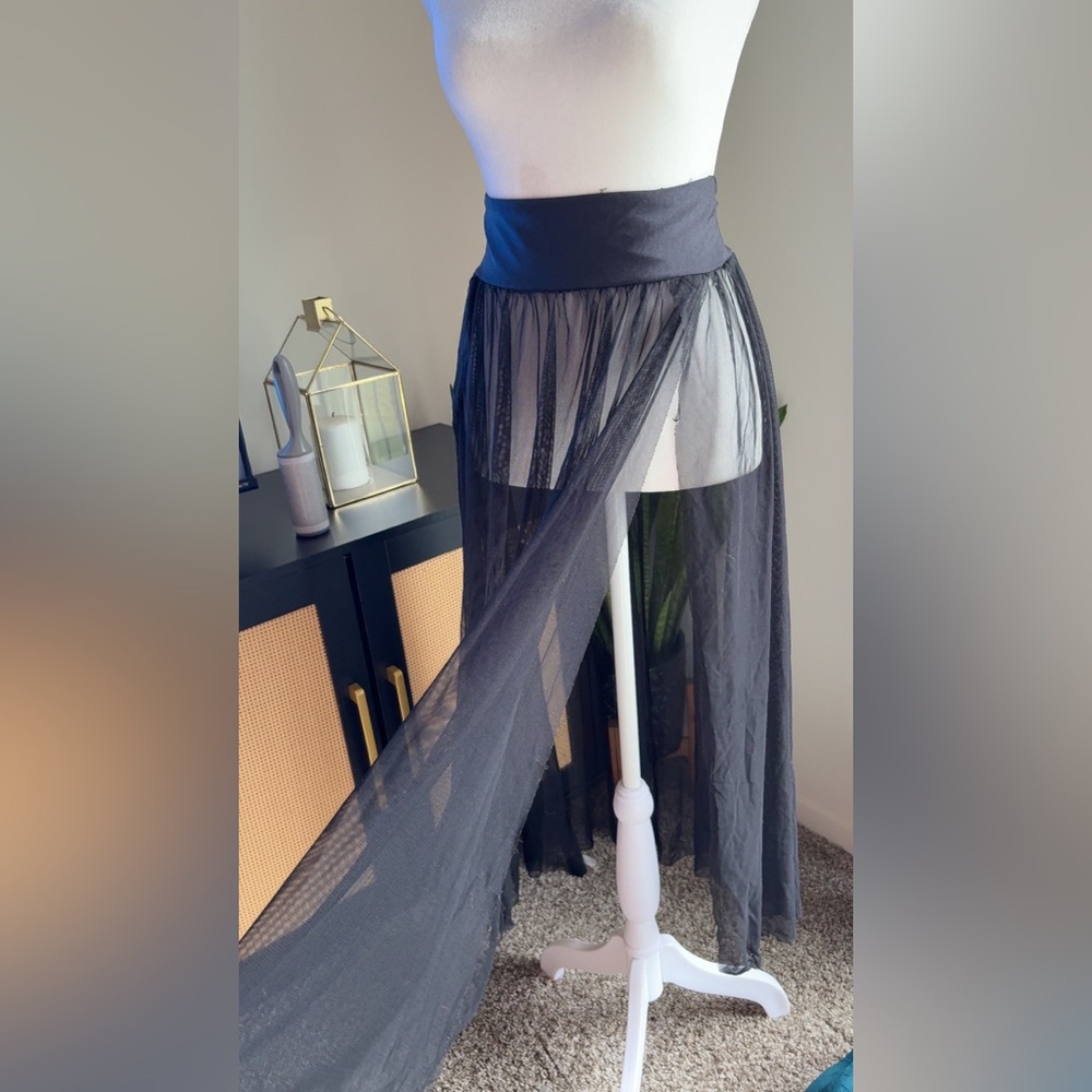 Windsor Black Sheer Maxi Skirt with Slit